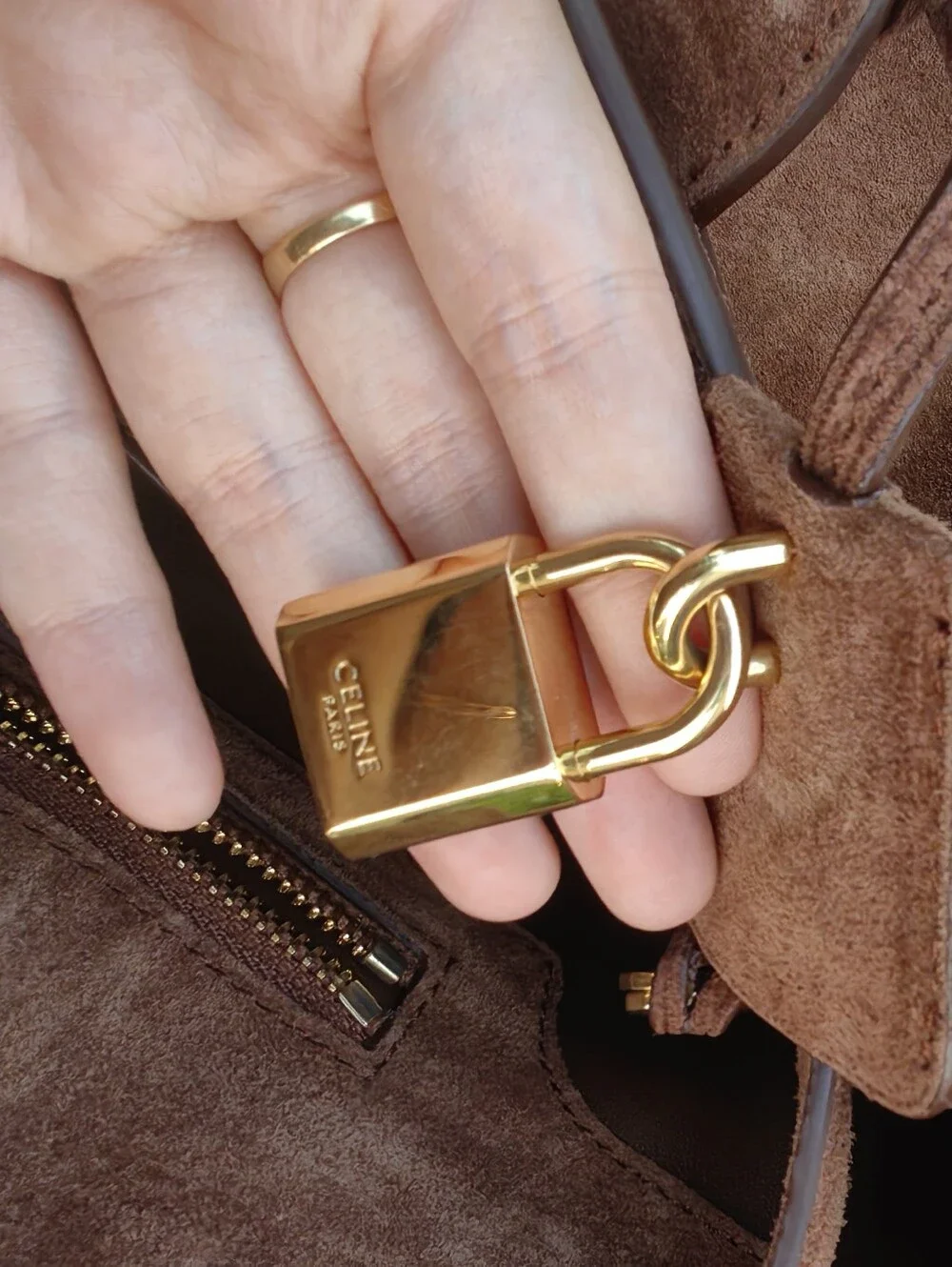 CELINE Conti Suede Leather Satchel Brown bag